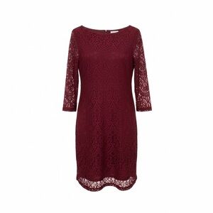 Elegant size 16 Classy Dark Red Lace Sheath Formal Cocktail Dress